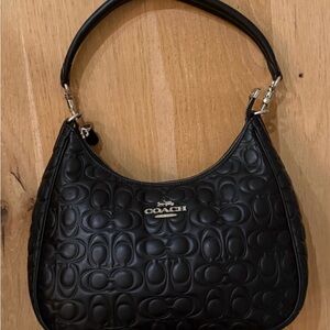 Coach Teri Hobo With Signature Leather Black Embossed Shoulder Bag